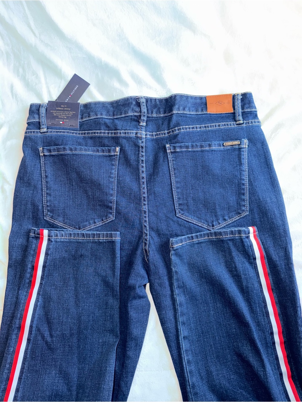 Tommy Hilfiger Women’s Dark Blue Jeans with Red & White Side Stripes - Picture 6 of 6